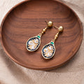 Elegant New Chinese Irregular Teardrop Enamel Pearl Inlaid Gold Alloy Long Dangle Stud Earrings view 3