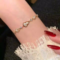 18K Gold Plated Zircon Faux Pearl Gourd Bangle, New Chinese Retro Light Luxury Jewelry view 2