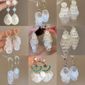 White Shell Round Tassel Drop Earrings With Silver Posts Resort Style Geometric Jewelry view 2