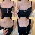 Vintage Alloy Rhinestone Cross Pendant Necklace For Women Light Luxury Fashion Clavicle Chain view 1
