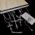 Vintage Alloy Rhinestone Cross Pendant Necklace For Women Light Luxury Fashion Clavicle Chain view 2