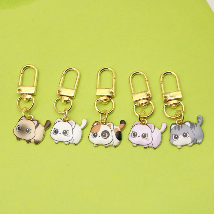 Metal Cartoon Kitten Pom Pom Keychain Bag Charm Gift