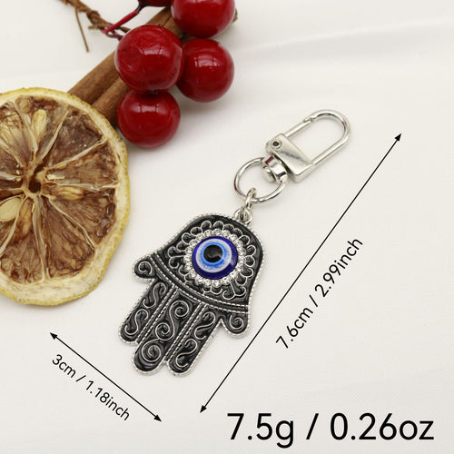 Zinc Alloy Hamsa Hand Evil Eye Keychain Bag Charm Gift