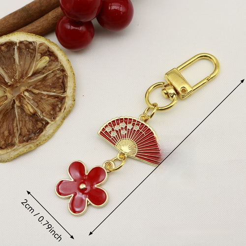 Metal Heart Fan Flower Keychain Gift