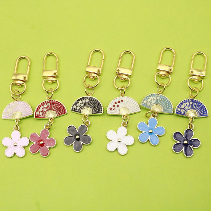 Metal Heart Fan Flower Keychain Gift