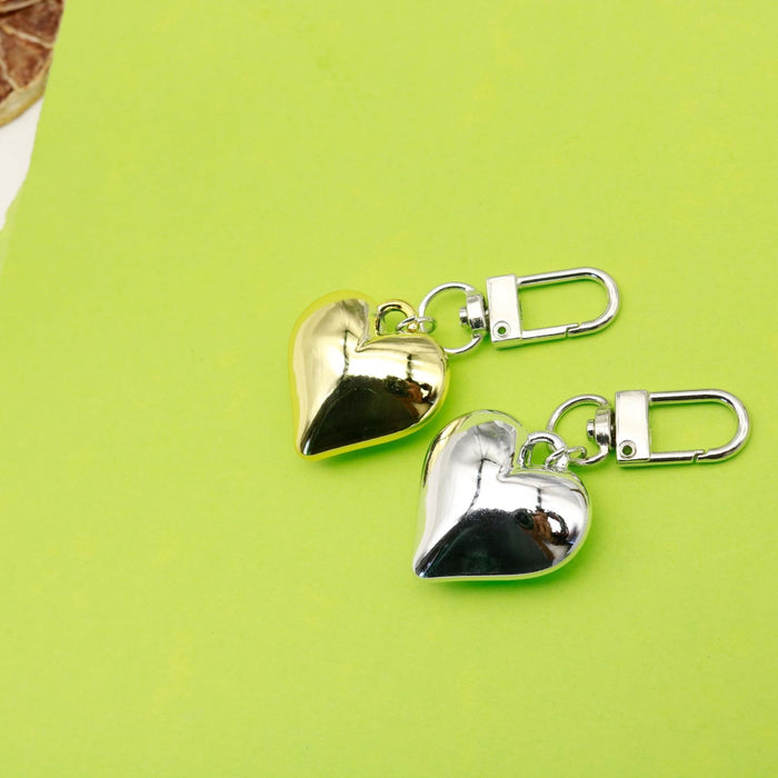 Metal Silver Heart Keychain Futuristic Bag Charm Gift Accessory