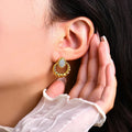 French Retro Geometric Oval Two Tone Earrings For Women, Light Luxury Elegant Fashion Jewelry view 3