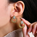French Retro Geometric Oval Two Tone Earrings For Women, Light Luxury Elegant Fashion Jewelry view 2