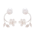 Faux Pearl Zircon Flower Leaf Stud Earrings French Sweet Versatile Light Luxury Jewelry view 5
