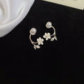 Faux Pearl Zircon Flower Leaf Stud Earrings French Sweet Versatile Light Luxury Jewelry view 4
