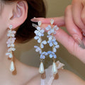 Sweet Copper Flower Rhinestone Waterdrop Pearl Tassel Drop Earrings For Women view 1