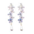 Sweet Copper Flower Rhinestone Waterdrop Pearl Tassel Drop Earrings For Women view 5