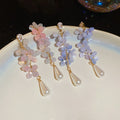 Sweet Copper Flower Rhinestone Waterdrop Pearl Tassel Drop Earrings For Women view 2
