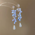 Sweet Copper Flower Rhinestone Waterdrop Pearl Tassel Drop Earrings For Women view 4