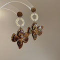 Silver Pin Resin Glass Flower Tassel Drop Earrings Chic Sweet Luxury Floral Jewelry for Women view 4