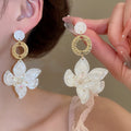 Silver Pin Resin Glass Flower Tassel Drop Earrings Chic Sweet Luxury Floral Jewelry for Women view 3