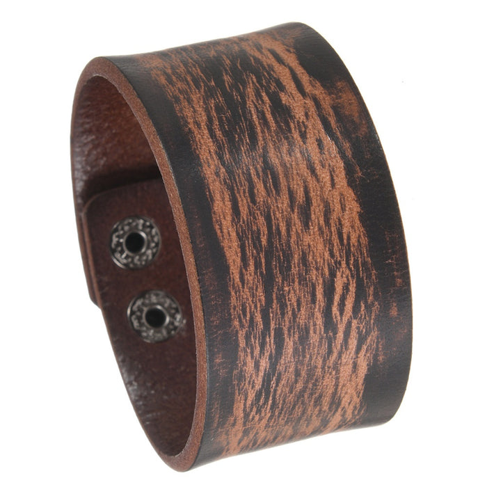 Punk Vintage Distressed Cowhide Leather Bracelet For Men, Creative Handmade Fashion Accessory