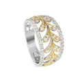 Two Tone Metal Edge Leaf Ring With Sparkling Zircon Inlay, Pastoral Style Fashion Finger Jewelry view 5