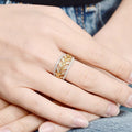 Two Tone Metal Edge Leaf Ring With Sparkling Zircon Inlay, Pastoral Style Fashion Finger Jewelry view 3