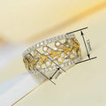 Two Tone Metal Edge Leaf Ring With Sparkling Zircon Inlay, Pastoral Style Fashion Finger Jewelry view 4