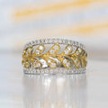 Two Tone Metal Edge Leaf Ring With Sparkling Zircon Inlay, Pastoral Style Fashion Finger Jewelry view 2