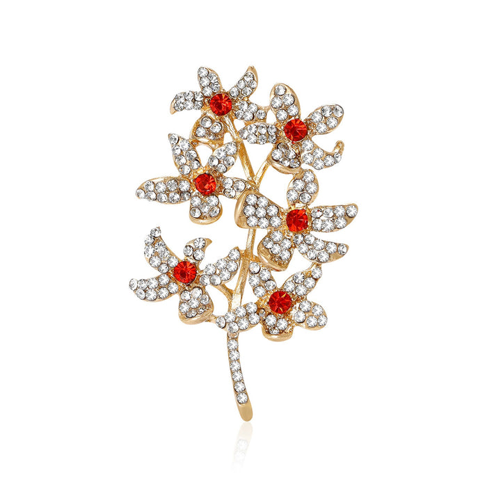Alloy Rhinestone Branch Flower Brooch Pin For Fresh Style Outfits