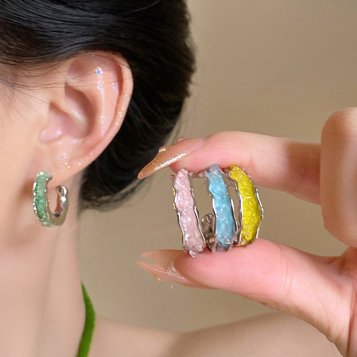 Chic C-Shaped Artificial Crystal Stud Earrings With Wrinkled Silver Needle Geometric Round Design