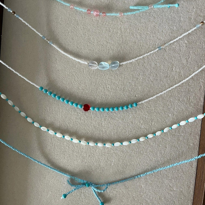 Vacation Style Resin Rice Bead Bow Choker Necklace Fresh Sweet Beach Collarbone Jewelry
