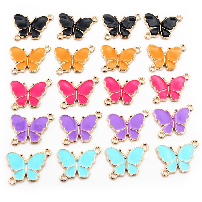 15x20mm Alloy Enamel Double Butterfly Pendant Charm For DIY Necklace Bracelet Accessories 1.5g