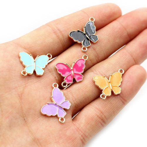 15x20mm Alloy Enamel Double Butterfly Pendant Charm For DIY Necklace Bracelet Accessories 1.5g