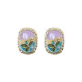 French Sweet Monet Garden Oil Painting Flower Faux Pearl Stud Earrings For Women view 5