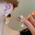 French Sweet Monet Garden Oil Painting Flower Faux Pearl Stud Earrings For Women view 4