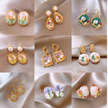 French Sweet Monet Garden Oil Painting Flower Faux Pearl Stud Earrings For Women view 1