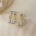 Geometric Stud Earrings For Women, Diamond And Round Shape Zircon Jewelry Direct view 4