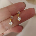 Geometric Stud Earrings For Women, Diamond And Round Shape Zircon Jewelry Direct view 2