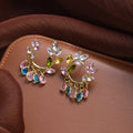 Elegant Colorful Rhinestone Olive Branch Floral Wreath Alloy Stud Hoop Dangle Fashion Earrings view 4