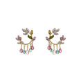 Elegant Colorful Rhinestone Olive Branch Floral Wreath Alloy Stud Hoop Dangle Fashion Earrings view 5
