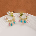Elegant Colorful Rhinestone Olive Branch Floral Wreath Alloy Stud Hoop Dangle Fashion Earrings view 2