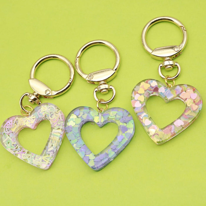 Zinc Alloy Sequin Heart Keychain Crystal Resin Bag Charm Gift