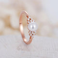 Rose Gold-Tone Pearl Ring With Floral Crystal Sprigs view 1