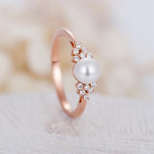Rose Gold-Tone Pearl Ring With Floral Crystal Sprigs