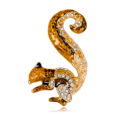 Front product view of the squirrel brooch pin in gold