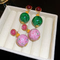 Vintage Resin Round Pendant Drop Earrings With Silver Pins, Retro Light Luxury Geometric Style view 2