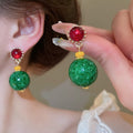 Vintage Resin Round Pendant Drop Earrings With Silver Pins, Retro Light Luxury Geometric Style view 3