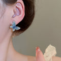 Elegant Alloy Butterfly Stud Earrings With Silver Pins And Rhinestone Accents For Women view 3