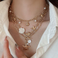 Bohemian Alloy Starfish Shell Conch Pearl Layered Choker Necklace For Women view 1