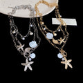 Bohemian Alloy Starfish Shell Conch Pearl Layered Choker Necklace For Women view 2