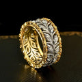 Two Tone Metal Wheat Leaf Ring With Inlaid Zircon, Elegant High Fashion Statement Finger Jewelry view 5
