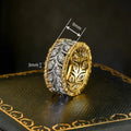 Two Tone Metal Wheat Leaf Ring With Inlaid Zircon, Elegant High Fashion Statement Finger Jewelry view 4
