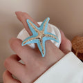 Metal Enamel Wrinkled Starfish Open Ring For Women Bohemian Vacation Statement Jewelry view 3